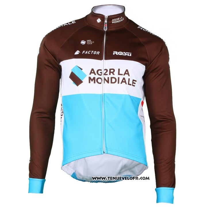 2018 Maillot Ciclismo Ag2r La Mondiale Marron Manches Longues et Cuissard
